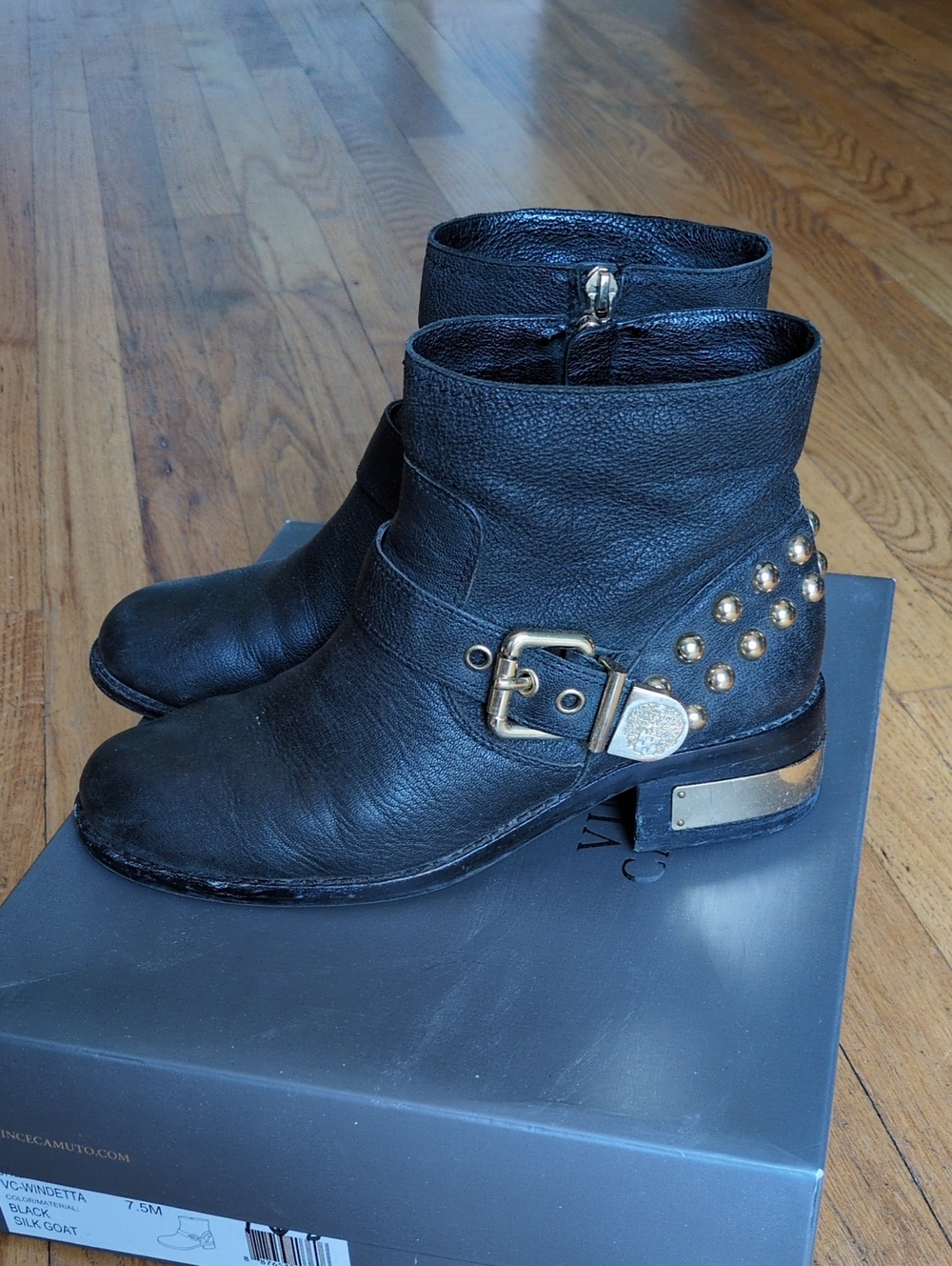 Vince Camuto Black And Gold Biker Bootie